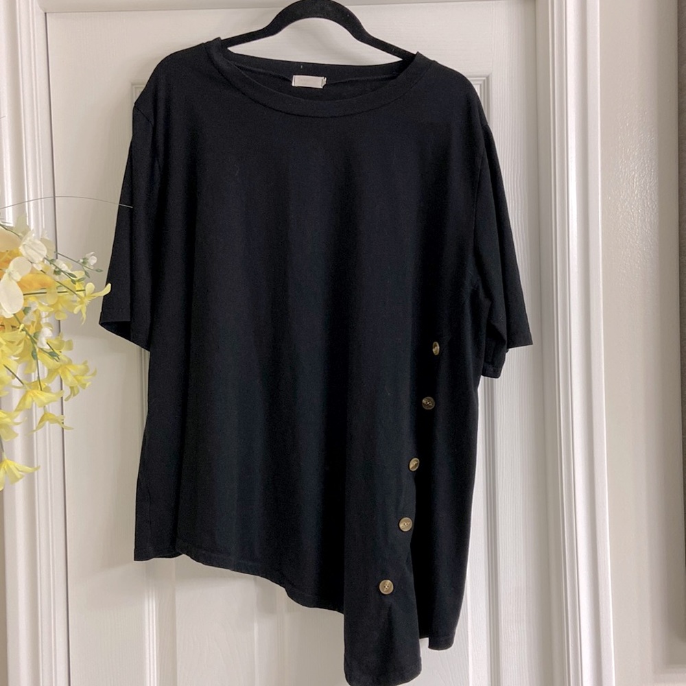Sweetnight Women's Casual Scoop Neck, Solid Asymmetrical Pleated T-Shirt Blouse